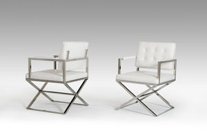 Homeroots Tufted White And Silver Upholstered Faux Leather Dining Arm Chair White Metal 284256