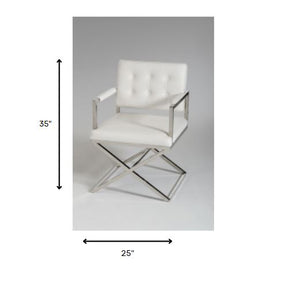 Homeroots Tufted White And Silver Upholstered Faux Leather Dining Arm Chair White Metal 284256