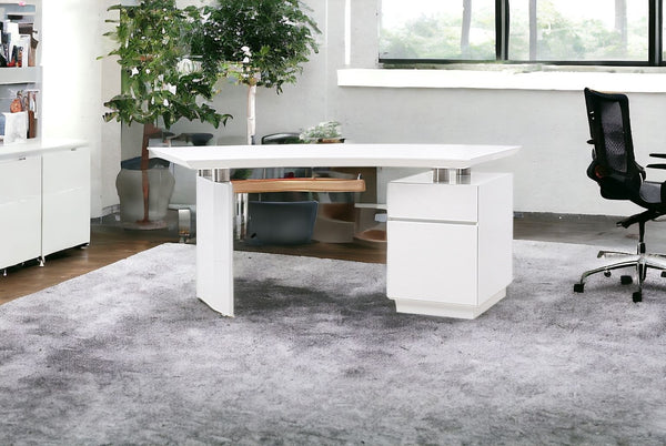 Homeroots 59" White Stainless Steel Executive Desk With Two Drawers   284260