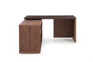 Homeroots 29" Walnut And Brown Veneer L Shaped Desk With A Leather Top   284264