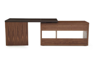 Homeroots 29" Walnut And Brown Veneer L Shaped Desk With A Leather Top   284264