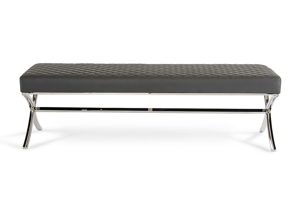 Homeroots 63" Gray And Silver Upholstered Faux Leather Bench  Metal 284268