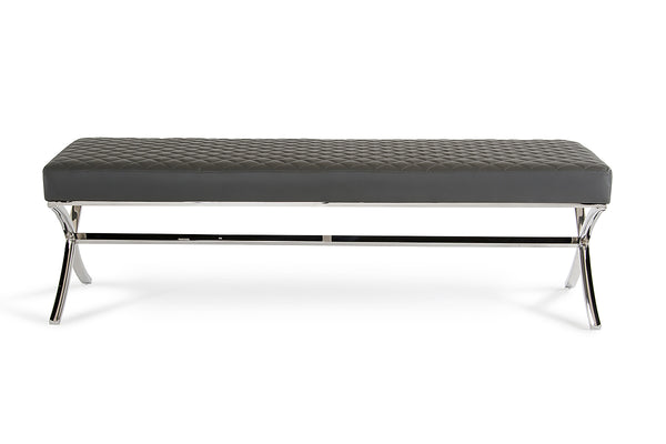 Homeroots 63" Gray And Silver Upholstered Faux Leather Bench  Metal 284268