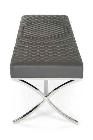 Homeroots 63" Gray And Silver Upholstered Faux Leather Bench  Metal 284268