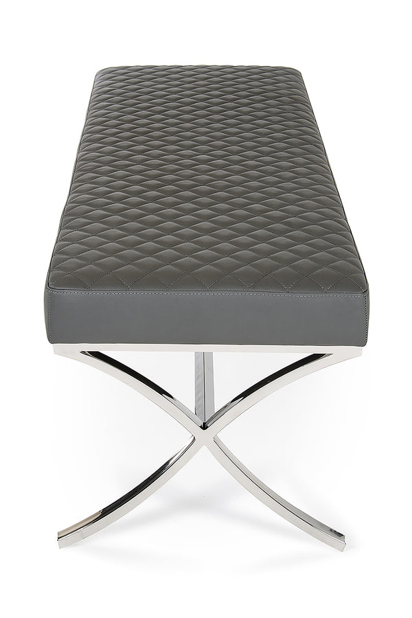 Homeroots 63" Gray And Silver Upholstered Faux Leather Bench  Metal 284268