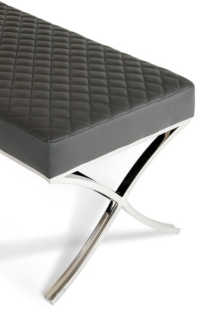 Homeroots 63" Gray And Silver Upholstered Faux Leather Bench  Metal 284268