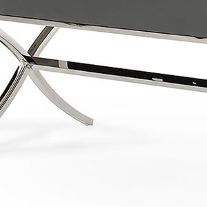 Homeroots 63" Gray And Silver Upholstered Faux Leather Bench  Metal 284268