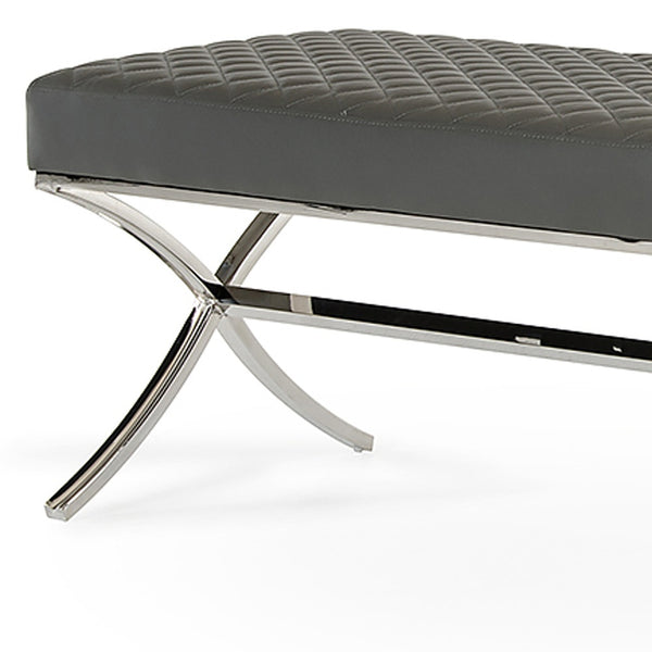 Homeroots 63" Gray And Silver Upholstered Faux Leather Bench  Metal 284268