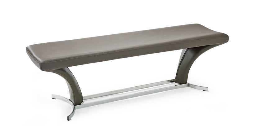 Homeroots 63" Gray And Silver Upholstered Faux Leather Bench  Metal 284272