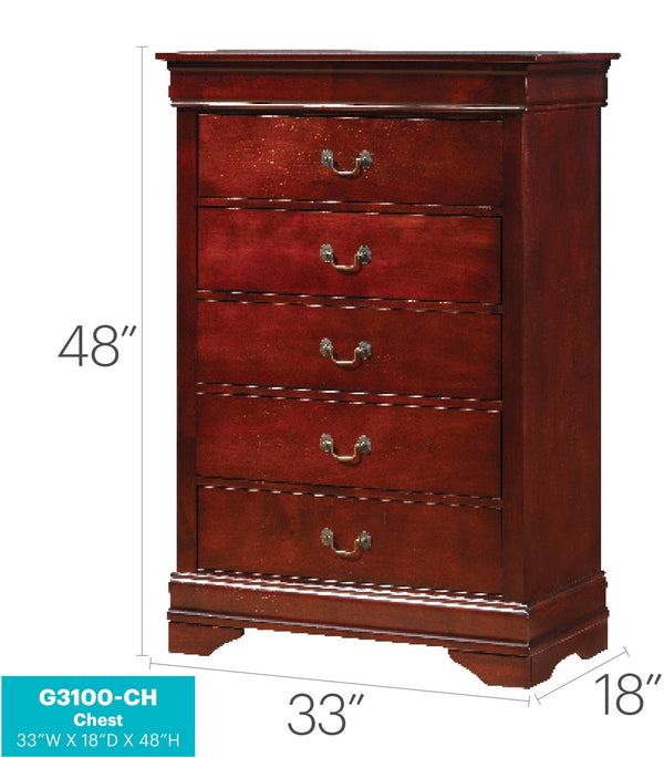 English Elm Louis Elegant Curved-Molding Chest with Carved Base, Dovetail Drawers for Smooth, Space-Saving Storage Cherry 21 L x 36 W x 52 H B078118372