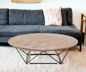 Homeroots 11" Walnut Veneer And Black Metal Coffee Table   284282