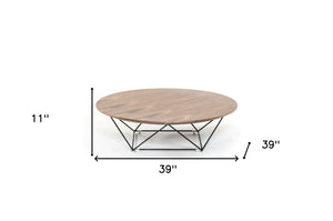 Homeroots 11" Walnut Veneer And Black Metal Coffee Table   284282