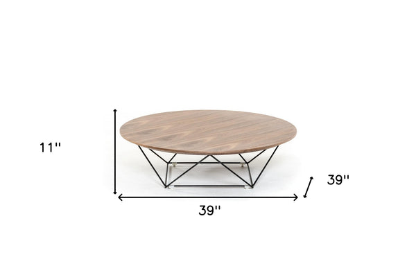 Homeroots 11" Walnut Veneer And Black Metal Coffee Table   284282