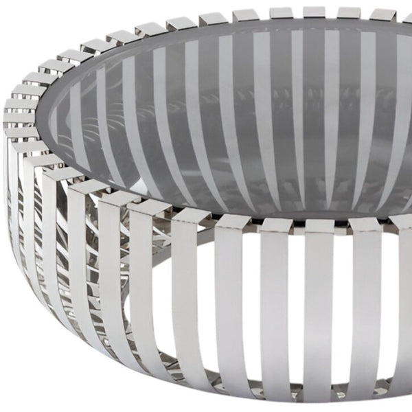 HomeRoots 39" Clear Glass and Silver Stainless Steel Round Coffee Table - Modern Design for Any Living Space 284286