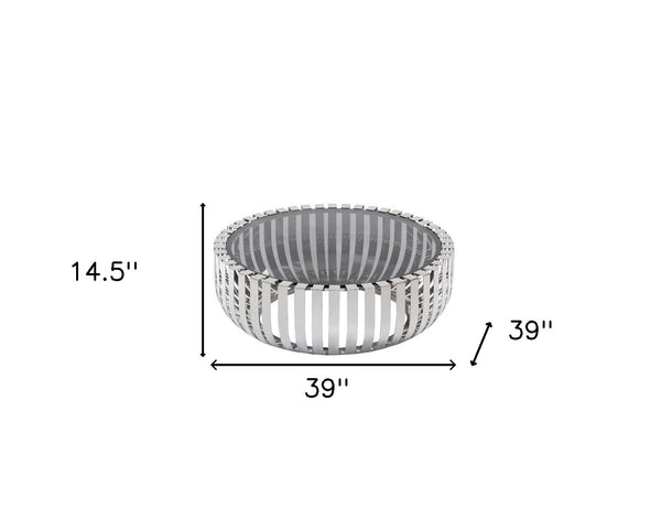 Homeroots 39" Clear And Silver Glass And Stainless Steel Round Coffee Table   284286