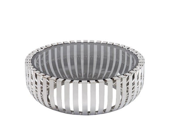 Homeroots 39" Clear And Silver Glass And Stainless Steel Round Coffee Table   284286