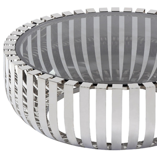Homeroots 39" Clear And Silver Glass And Stainless Steel Round Coffee Table   284286