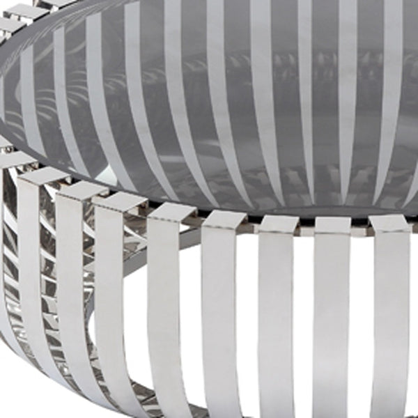 Homeroots 39" Clear And Silver Glass And Stainless Steel Round Coffee Table   284286