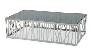 Homeroots 32" Glass And Stainless Steel Coffee Table   284287