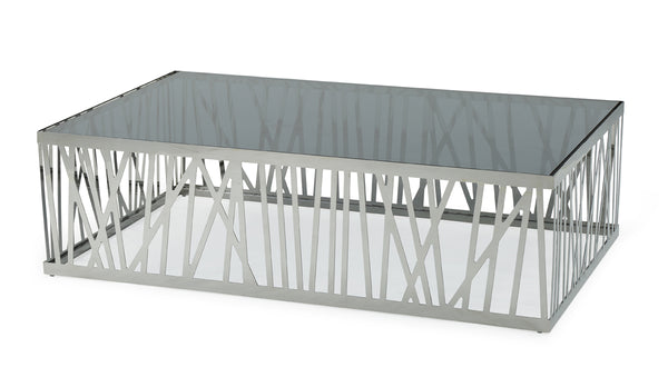 Homeroots 32" Glass And Stainless Steel Coffee Table   284287