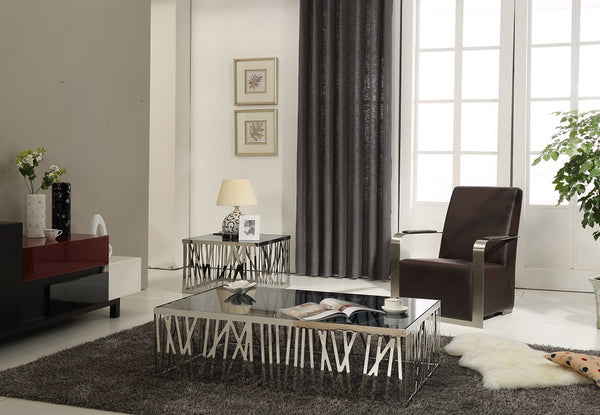 Homeroots 32" Glass And Stainless Steel Coffee Table   284287