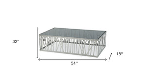 Homeroots 32" Glass And Stainless Steel Coffee Table   284287