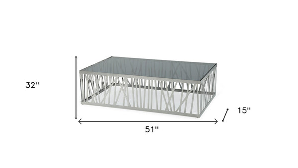 Homeroots 32" Glass And Stainless Steel Coffee Table   284287