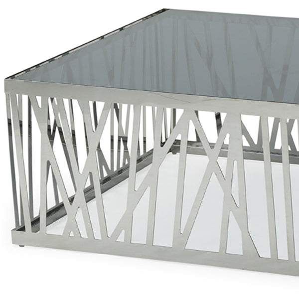 Homeroots 32" Glass And Stainless Steel Coffee Table   284287