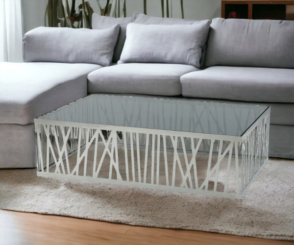 Homeroots 32" Glass And Stainless Steel Coffee Table   284287