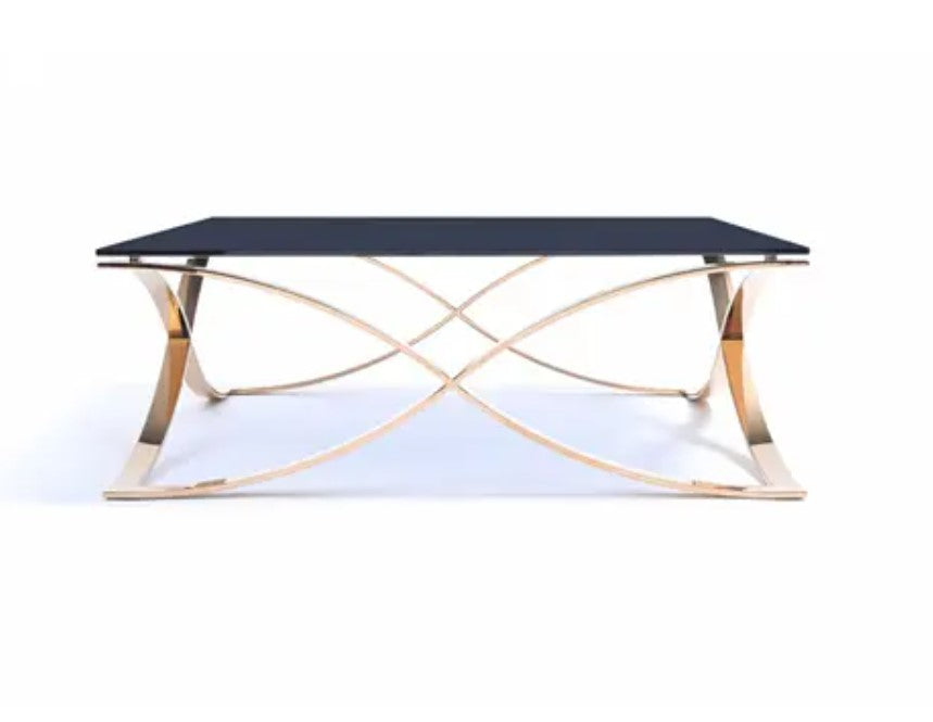 Homeroots 14" Smoked Glass And Rosegold Stainless Steel Coffee Table   284293