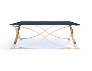 Homeroots 14" Smoked Glass And Rosegold Stainless Steel Coffee Table   284293