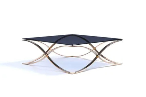 Homeroots 14" Smoked Glass And Rosegold Stainless Steel Coffee Table   284293