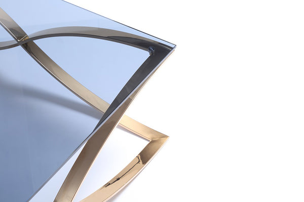 Homeroots 14" Smoked Glass And Rosegold Stainless Steel Coffee Table   284293