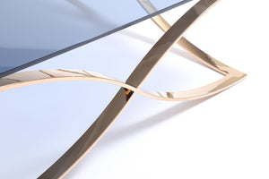 Homeroots 14" Smoked Glass And Rosegold Stainless Steel Coffee Table   284293