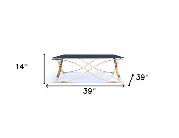 Homeroots 14" Smoked Glass And Rosegold Stainless Steel Coffee Table   284293