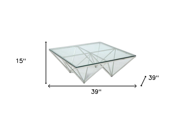 Homeroots 15" Glass And Stainless Coffee Table   284295
