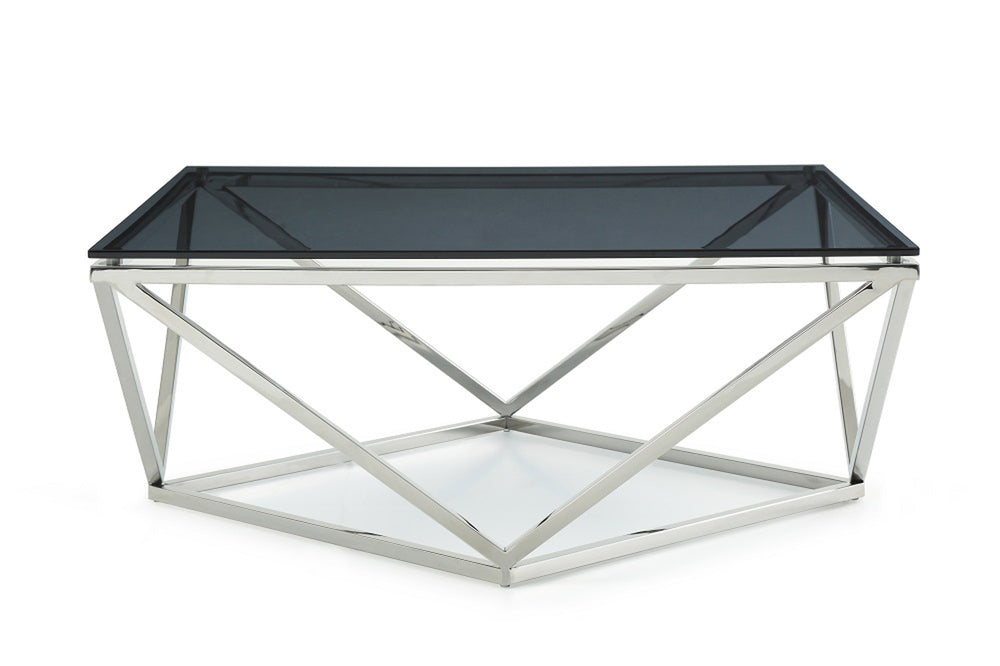 Homeroots 32" Smoked Glass And Stainless Steel Coffee Table   284298