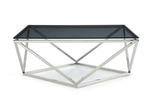 Homeroots 32" Smoked Glass And Stainless Steel Coffee Table   284298