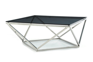 Homeroots 32" Smoked Glass And Stainless Steel Coffee Table   284298