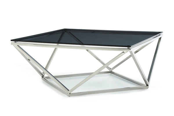 Homeroots 32" Smoked Glass And Stainless Steel Coffee Table   284298