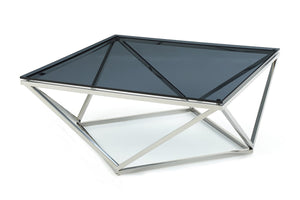 Homeroots 32" Smoked Glass And Stainless Steel Coffee Table   284298