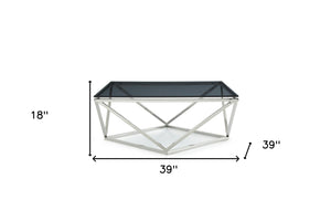 Homeroots 32" Smoked Glass And Stainless Steel Coffee Table   284298
