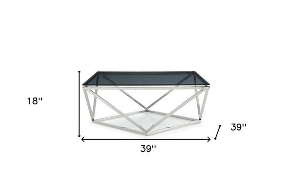Homeroots 32" Smoked Glass And Stainless Steel Coffee Table   284298