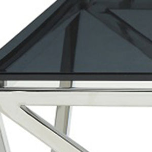 Homeroots 32" Smoked Glass And Stainless Steel Coffee Table   284298