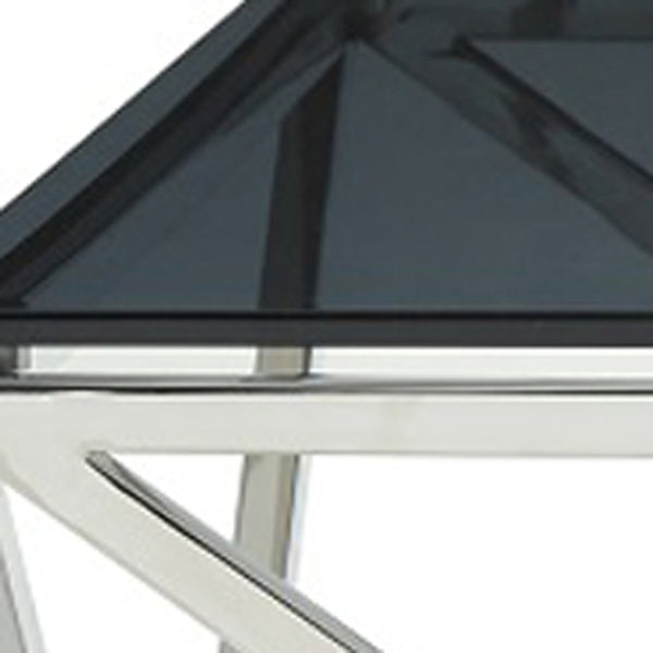 Homeroots 32" Smoked Glass And Stainless Steel Coffee Table   284298