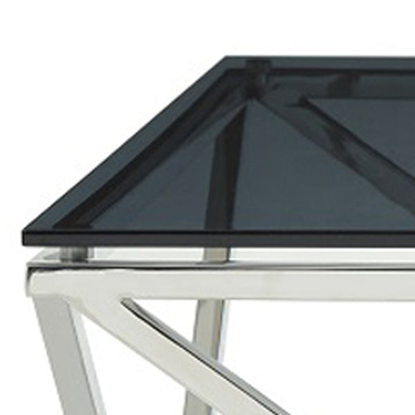 Homeroots 32" Smoked Glass And Stainless Steel Coffee Table   284298