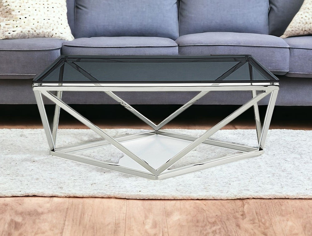Homeroots 32" Smoked Glass And Stainless Steel Coffee Table   284298