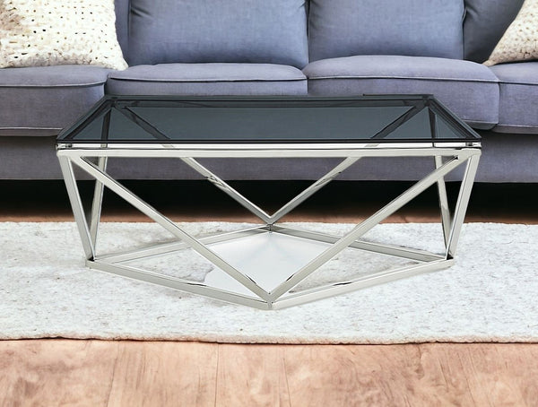Homeroots 32" Smoked Glass And Stainless Steel Coffee Table   284298