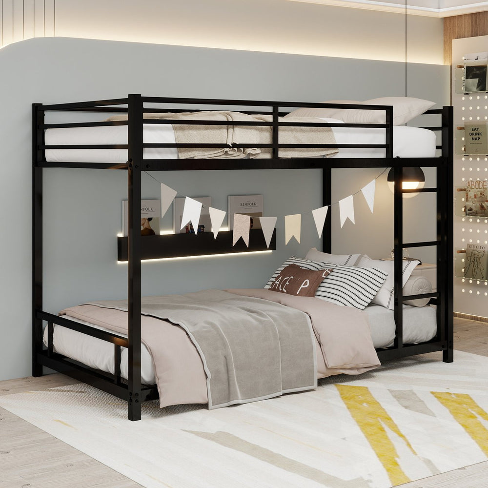 English Elm Metal Twin Over Twin Bunk Bed Heavy-Duty Sturdy Steel Frame with Noise-Reducing Slats & Guardrail Black W1935P235012