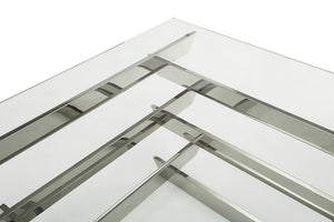 Homeroots 39" Clear And Silver Glass And Stainless Steel Square Coffee Table With Shelf   284303